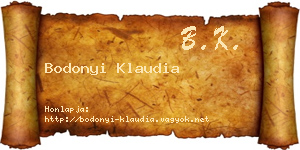 Bodonyi Klaudia névjegykártya